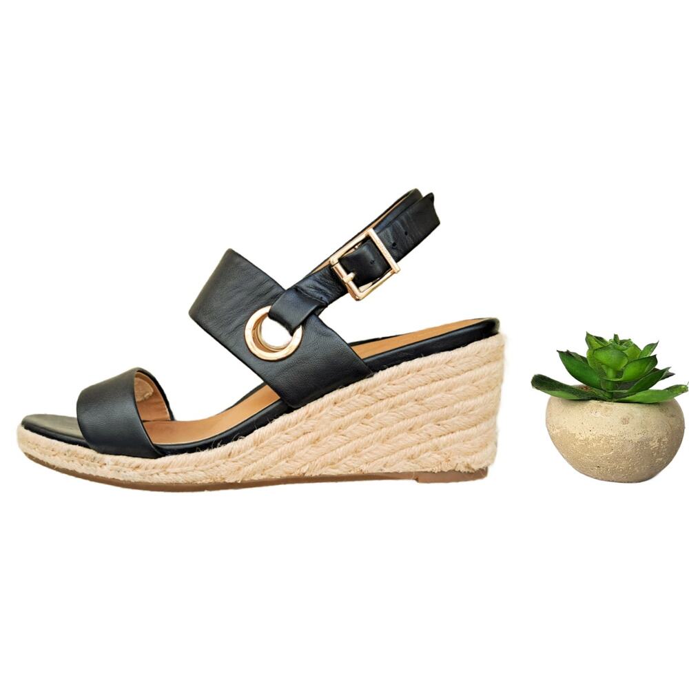 VIONIC Tulum Vero Black Wedge Sandal Espadrilles Size 10